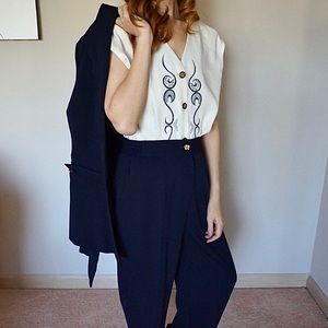 Vintage Camelia Blazer and Sleeveless Blouse Set